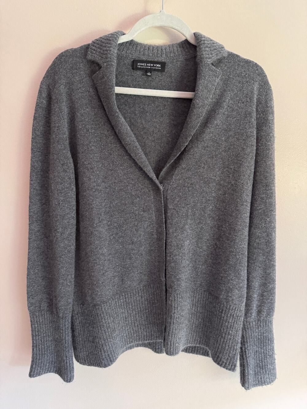 Jones New York Collection Cashmere Cardigan Blazer Women L Gray 100% Cashmere